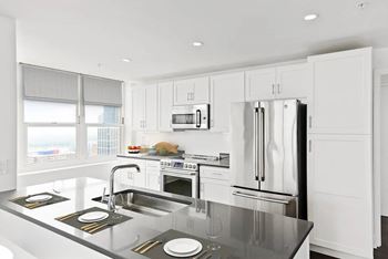 Kitchen with white cabinets